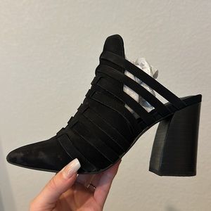 Steven black heeled slip on booties